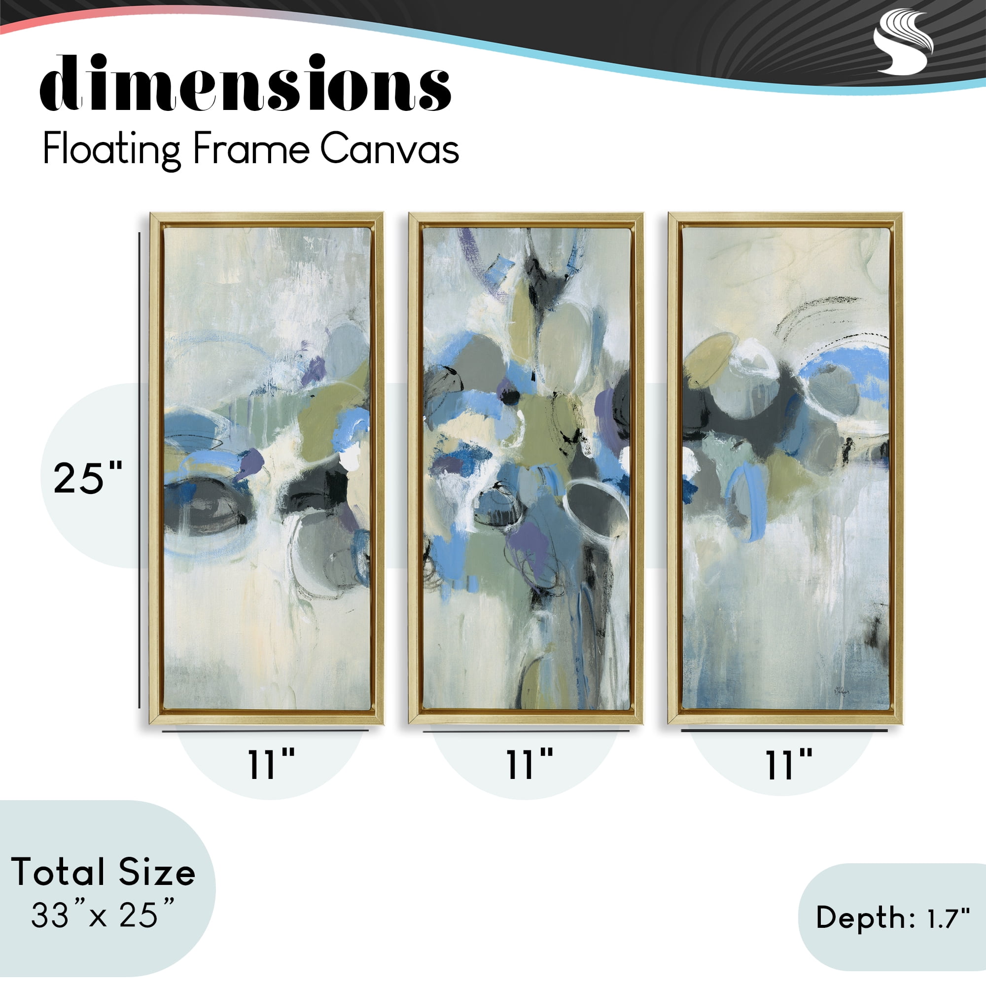 Stupell Industries Subdued Dappled Abstract 3 Piece Gold Framed Floater Canvas Set, design by Lisa Ridgers