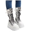 thumbnail image 5 of BRGZLK Womens Platform Mid Calf Boots Winter Plus Size Round Toe Chunky Heel PU Leather Goth Zip Lace Up Street Style Knee High Boot Trendy Motorcycle Booties White 36, 5 of 6