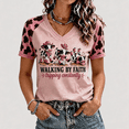 thumbnail image 2 of Womens Walk By Faith Short Sleeve Shirt Christian Bible Verse Print V Neck Shirts Walking By Faith Tripping Constantly Highland Cow Tee, 2 of 4