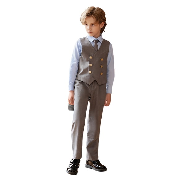 CUSTG Kids 2-Piece Outfit Sets Formal Vest Elegant Gentleman Long Trousers Outfit School Ensemble Easy Movement School School Kids Clothes