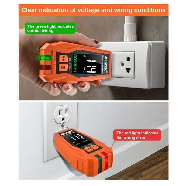Probador de Tomacorrientes con GFCI: Comprobador de Receptáculos Eléctricos con Pantalla Digital LCD, Comprobador de Tomacorrientes con Enchufe Estadounidense