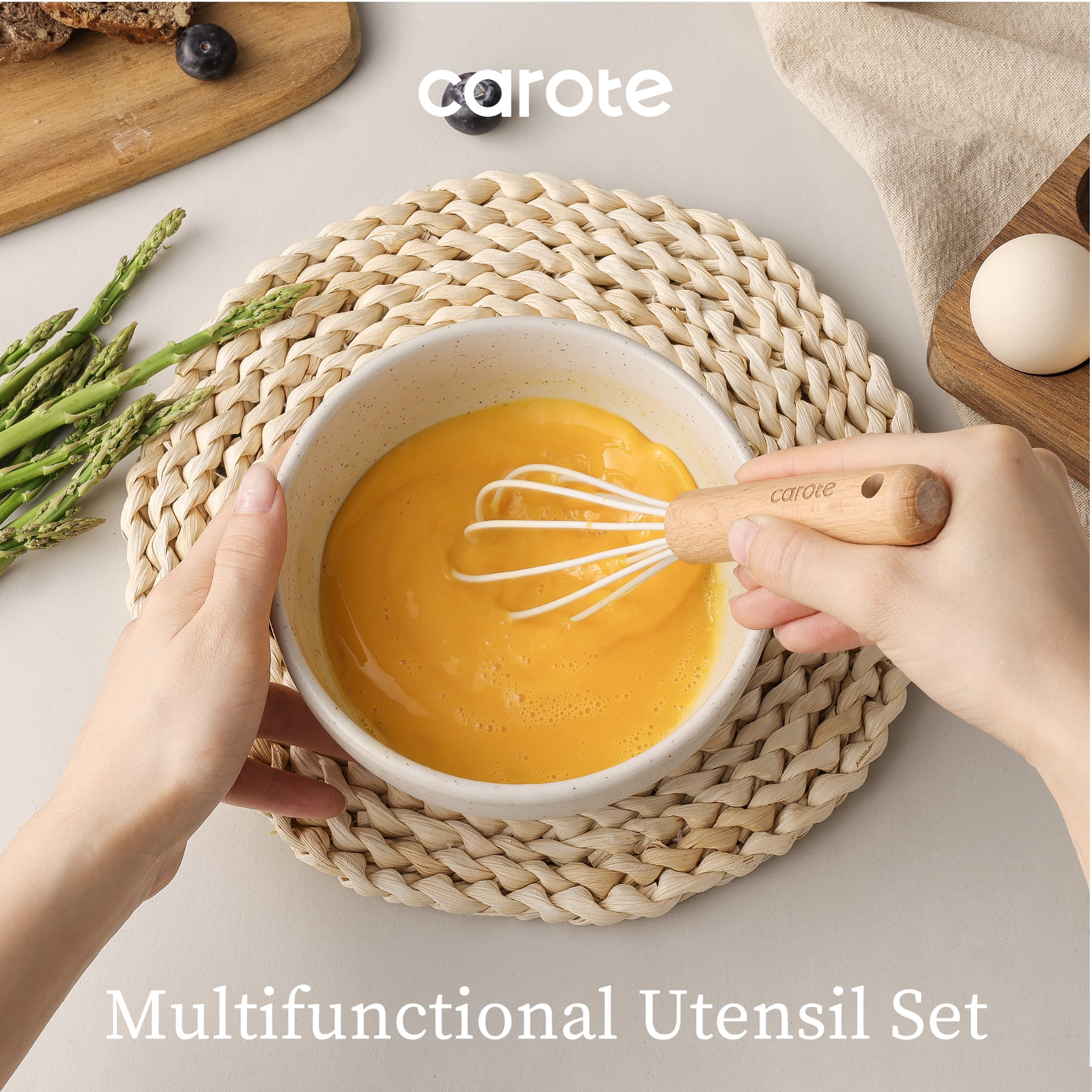 Carote 10-Piece Silicone and Wood Cooking Utensil Set, Heat-Resistant, Safe for Nonstick Cookware