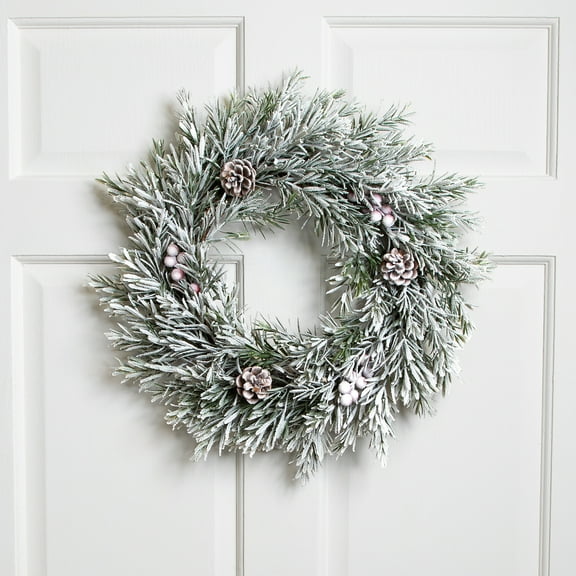 Northlight Pine Cones and Berries Flocked Rosemary Artificial Christmas Wreath - 20" - Unlit