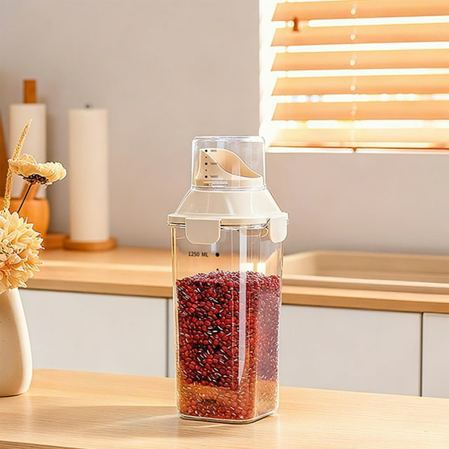 Birdeem Food Storage Container with Measuring Cup,Transparent Airtight Pantry Storage Organizer for Dry Goods,Cereal,Flour,Sugar,Snacks,Kitchen Storage Box with Measuring Compartment