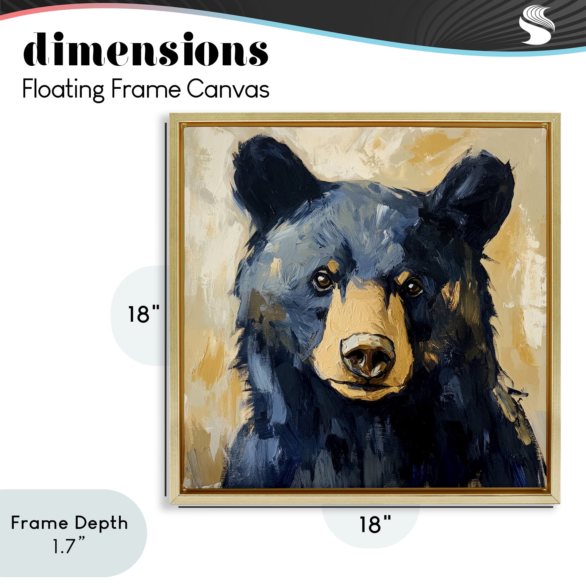 Stupell Industries Big Bear with Brushstrokes Gold Framed Floater Canvas Wall Art, design by Petal Prints Design