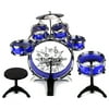 Toy Drum Set for Children 11 Piece Kids Musical Instrument Drum Playset w/ 6 Drums, Cymbal, Chair, Kick Pedal, Drumsticks (Blue)