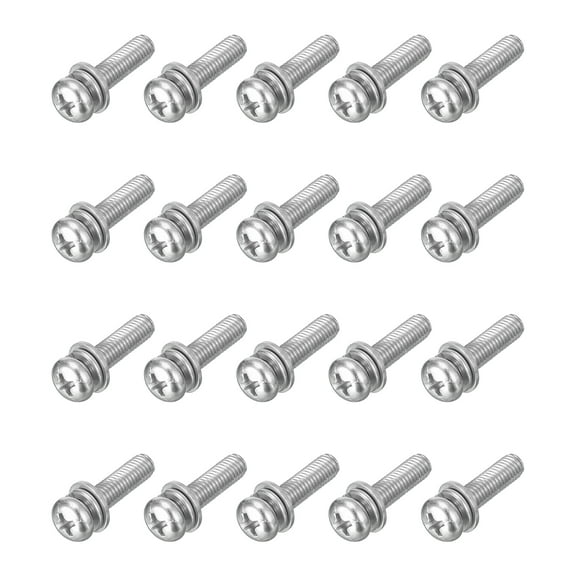 M5 x 20mm 304 Stainless Steel Phillips Pan Head Machine Screws Bolts Combine with Spring Washer and Plain Washers 20Pack