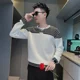 thumbnail image 4 of Ropa masculina, sudadera con capucha negra y blanca empalmada para hombre, camiseta sin capucha, camiseta a rayas, moda Harajuku, novedad y cálida S, 4 of 5