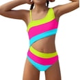 thumbnail image 4 of LIJCC Toddler Girl One-Piece Color-Block Swimsuit – Asymmetrical Strap Design with Cutout Waist Detail, Bold Striped Pattern, Perfect for Beach & Pool Adventures, 4 of 5