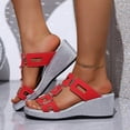 thumbnail image 3 of Rokment Metallic Silver Platform Wedge Slides Dress Sandals for Women Ladies 2026 Summer Trendy Graphic Leather Square Toe Chunky High Heels Casual Slippers Red Size 7, 3 of 7