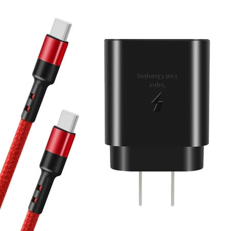 USB-C Super Fast Charging Wall Charger   25W Fast Charger and 10 Ft Type C to Type C Cable for Samsung Galaxy S21/S21 Plus/ S21 Ultra/ S20 /S20 Plus /Note20 /Note10/ iPhone 12 Pro Max / 11 - Red Cable price history on PriceWatchPro