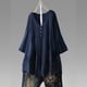 thumbnail image 3 of Top vintage de manga 3/4 con cuello en V y encaje para mujer, talla grande, blusa informal, material de poliéster, para uso diario en verano, 3 of 5