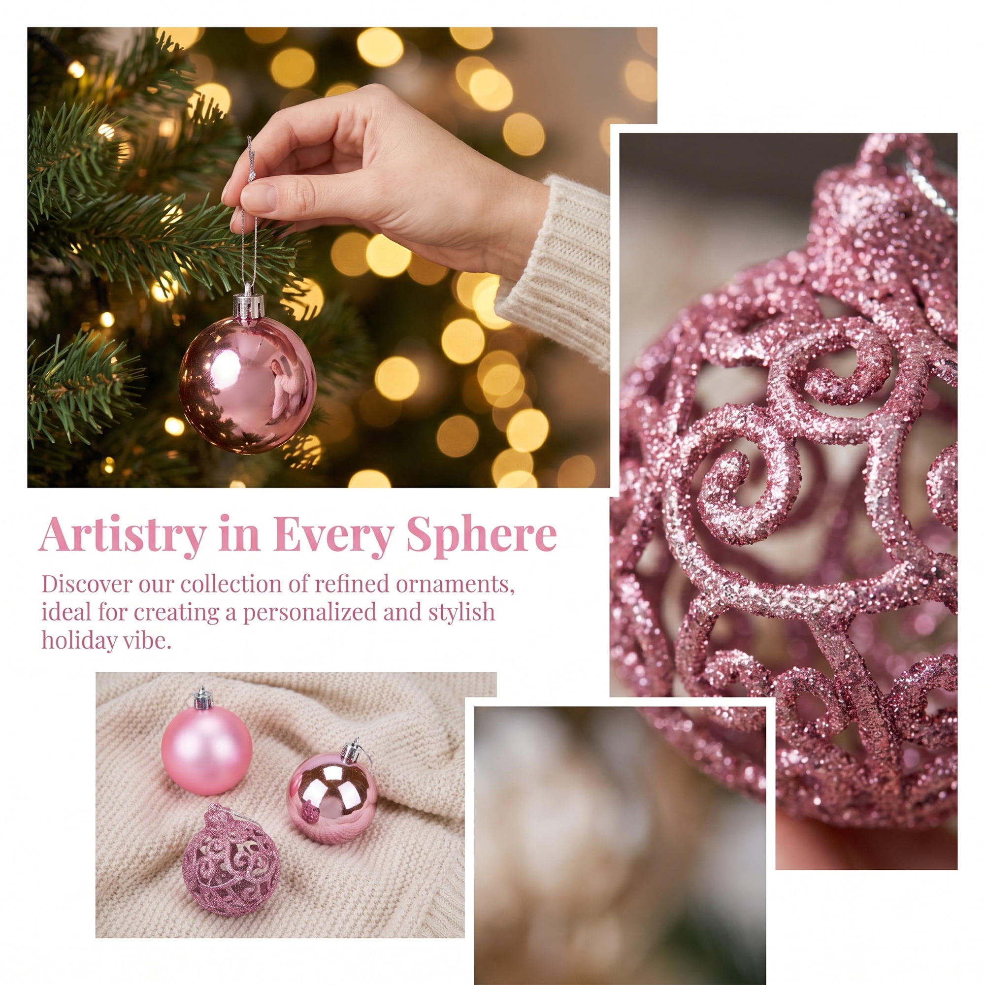 Unique Bargains 6 Pack Electroplated Sphere Orbs Decorative Christmas Ornaments Pink 2.4"