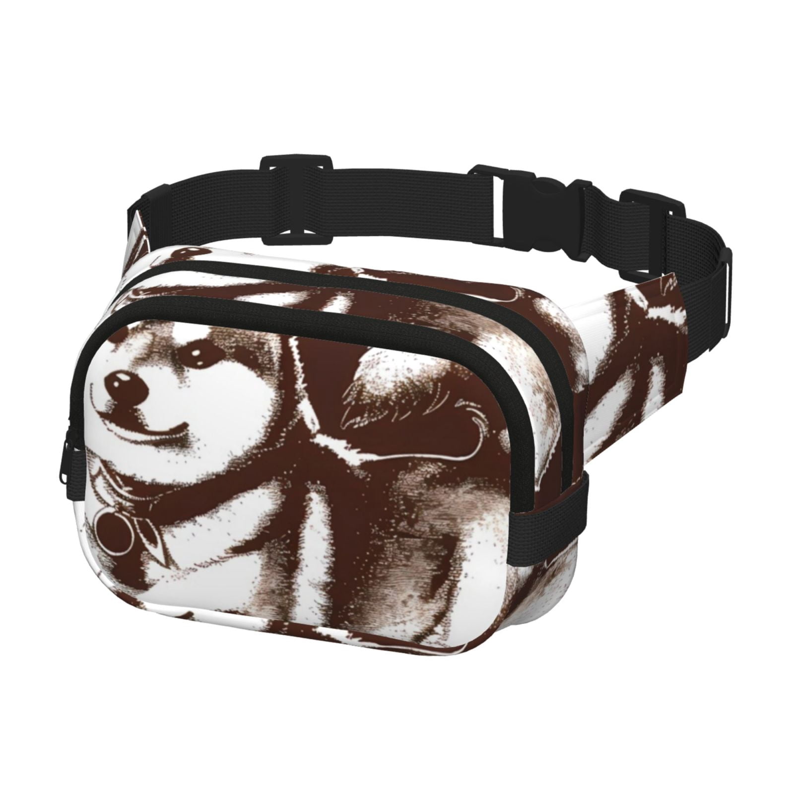 Picia Vintage Husky Dog Print Square Double-Layer Waist Bag Mini Adjustable Waist Belt Bag Exercise Running Travel Hiking