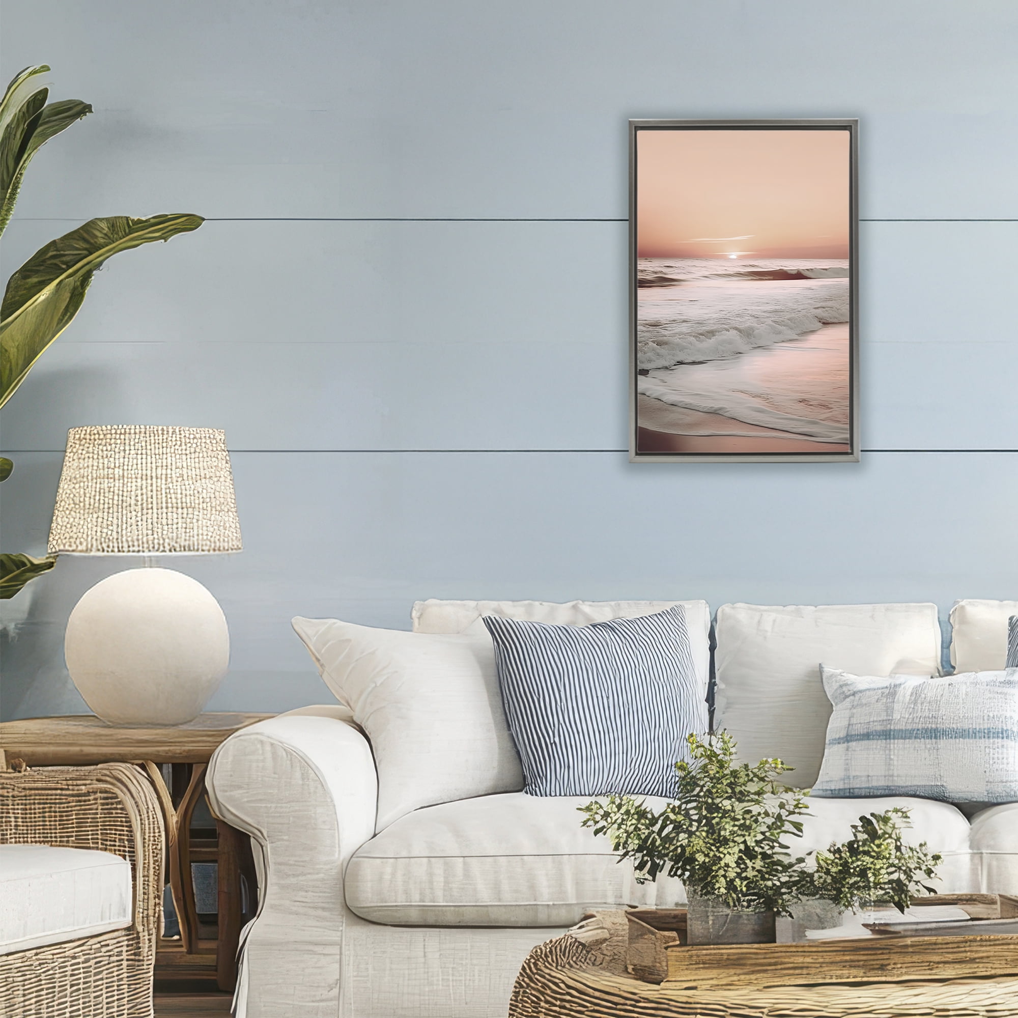 Apricot Beach View Gray Framed Floater Canvas Wall Art, design by Decent Exposures