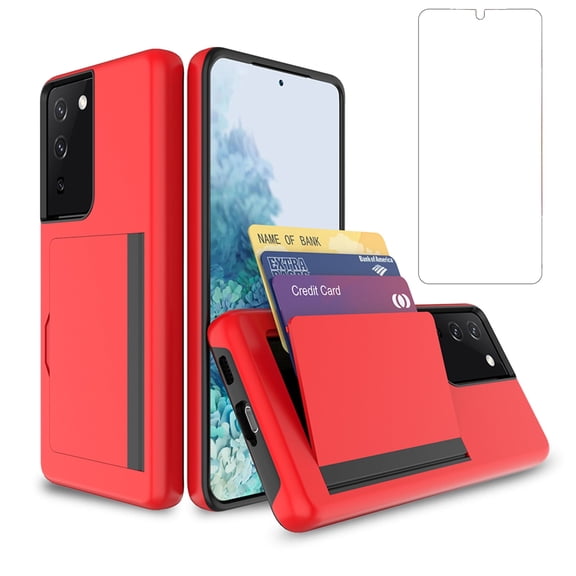 Asuwish Phone Case for Samsung Galaxy S22 Plus S22 5G Wallet Cell Cover with Tempered Glass Screen Protector Slim Credit Card Holder Slot Hard Hybrid Protective S22 5G S22plus 22S S 22 22 Red
