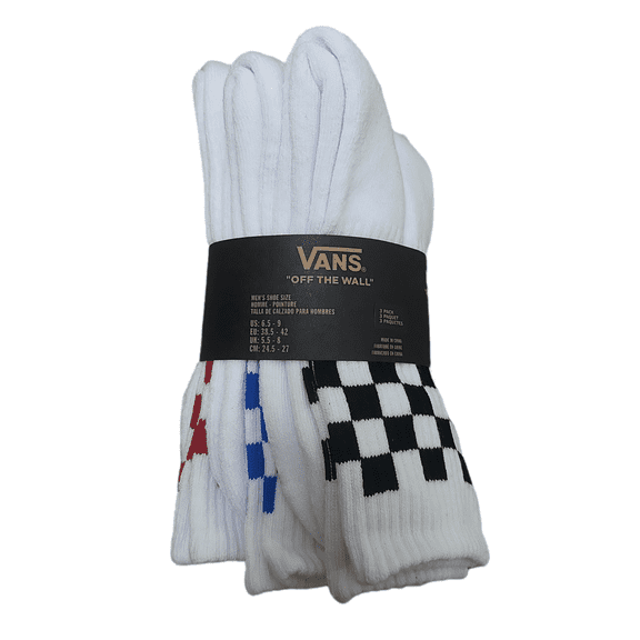 Vans Classic Crew Checkerboard Socks 3 Pack Men's , White, 6.5-9