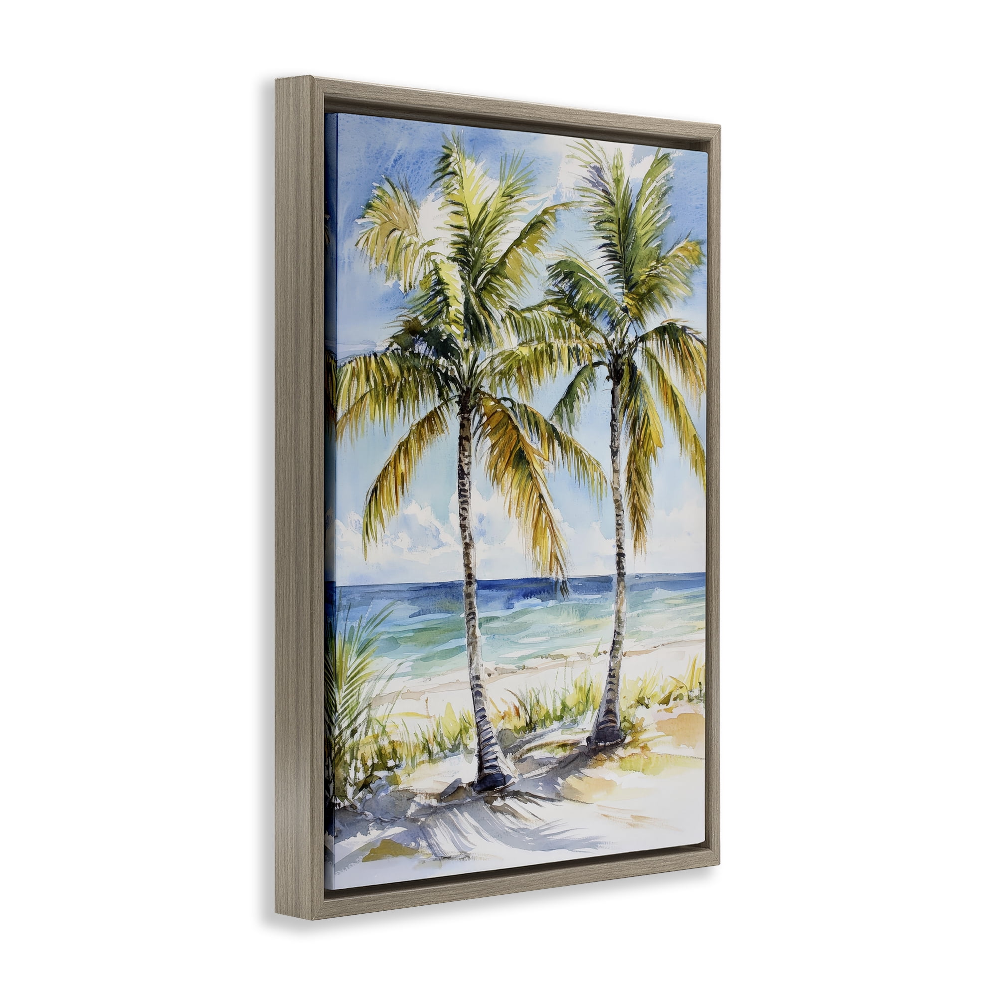 Stupell Industries Sandy Palms Duo Ocean View Brown Framed Floater Canvas Wall Art, design by Petal Prints Design