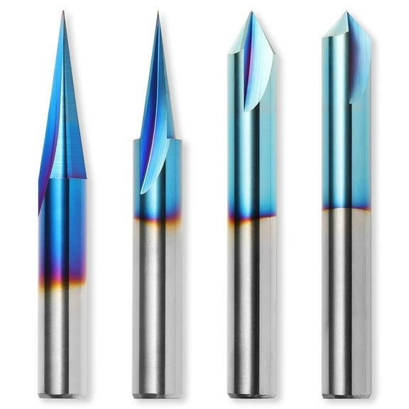 Genmitsu CNC Wood Carving Router Bits Set, 1/4'' Shank, 4 PCS, 15° Detail Carving Liner 20° Profile bit 60° & 90° V Groove