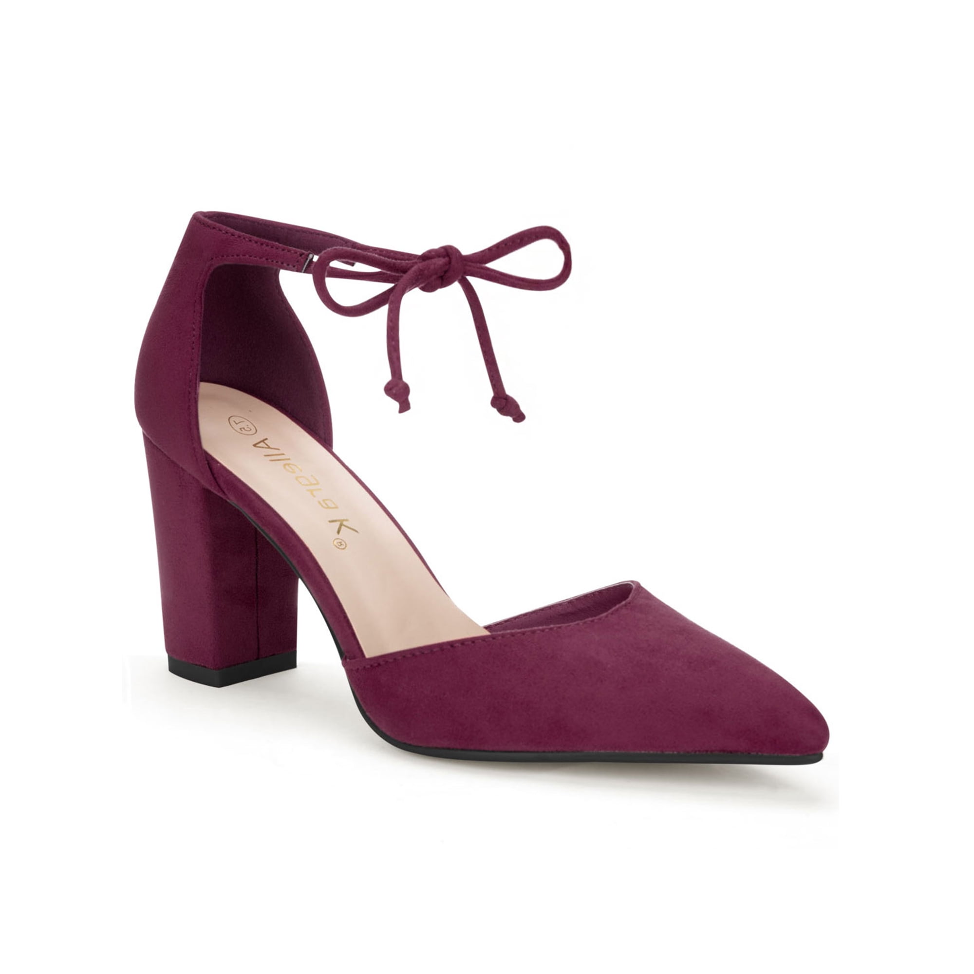 BLISSFUL STEP Women s High Block Heels Pointed Toe Ankle Strap Dress Shoes Burgundy 8.5