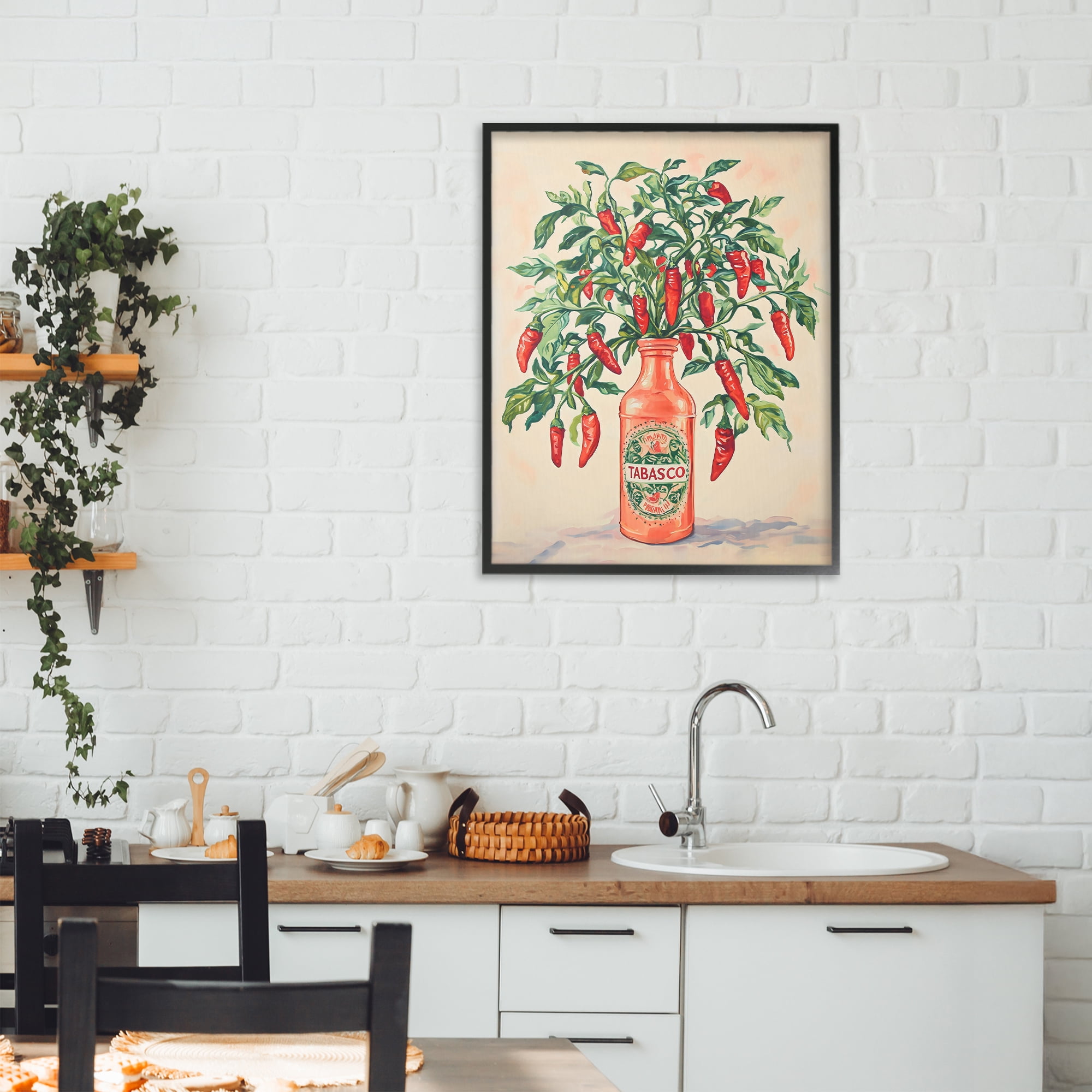 Stupell Industries Chili Peppers in Hot Sauce Vase Black Framed Giclee Art, design by The Prints Vibe