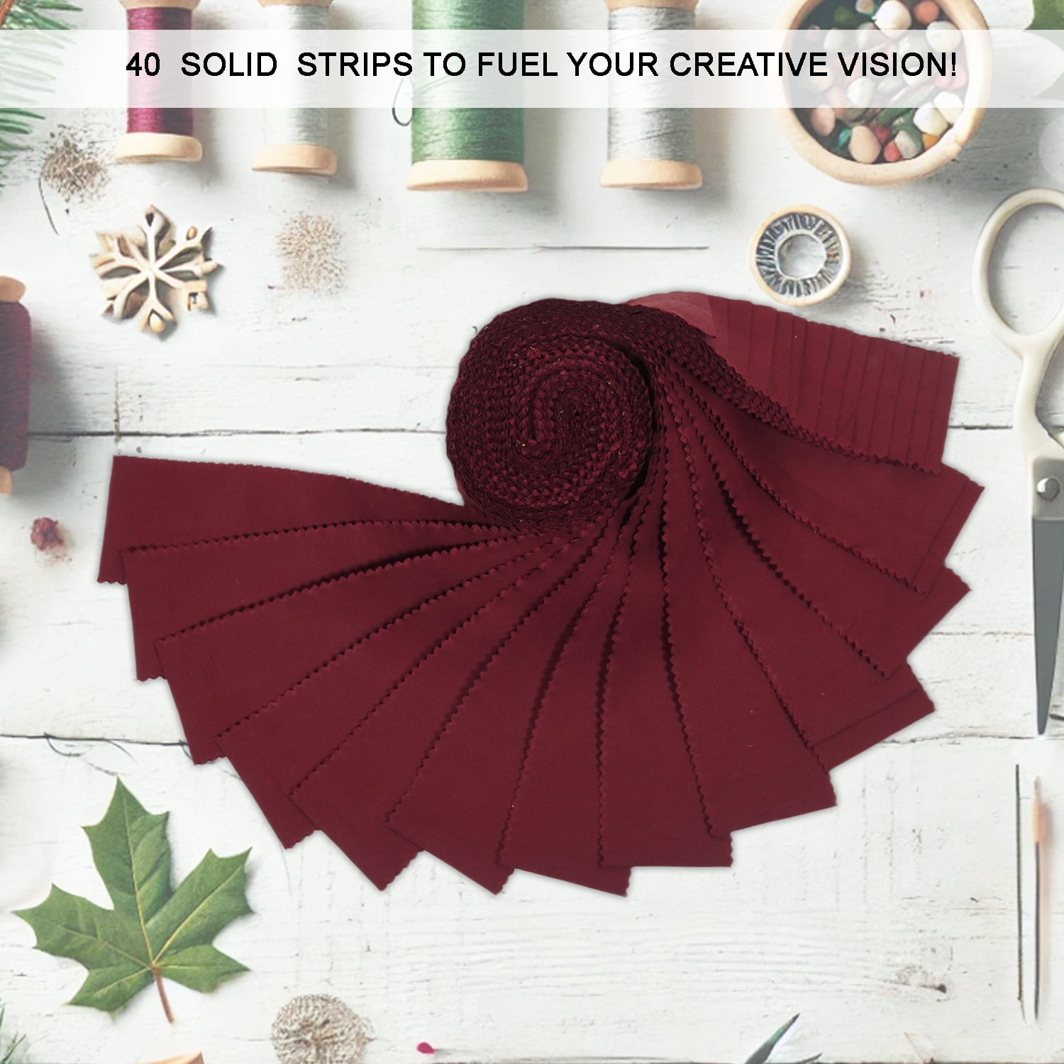 Soimoi Solid Jelly Roll Fabric Strips for Quilting, 1.5" Precut Fabric for DIY, 40 Strip Assorted Bundle, Jelly Roll For Scrapbooking, Perfect Quilting Fabric for Sewing, Craft - Blood Maroon