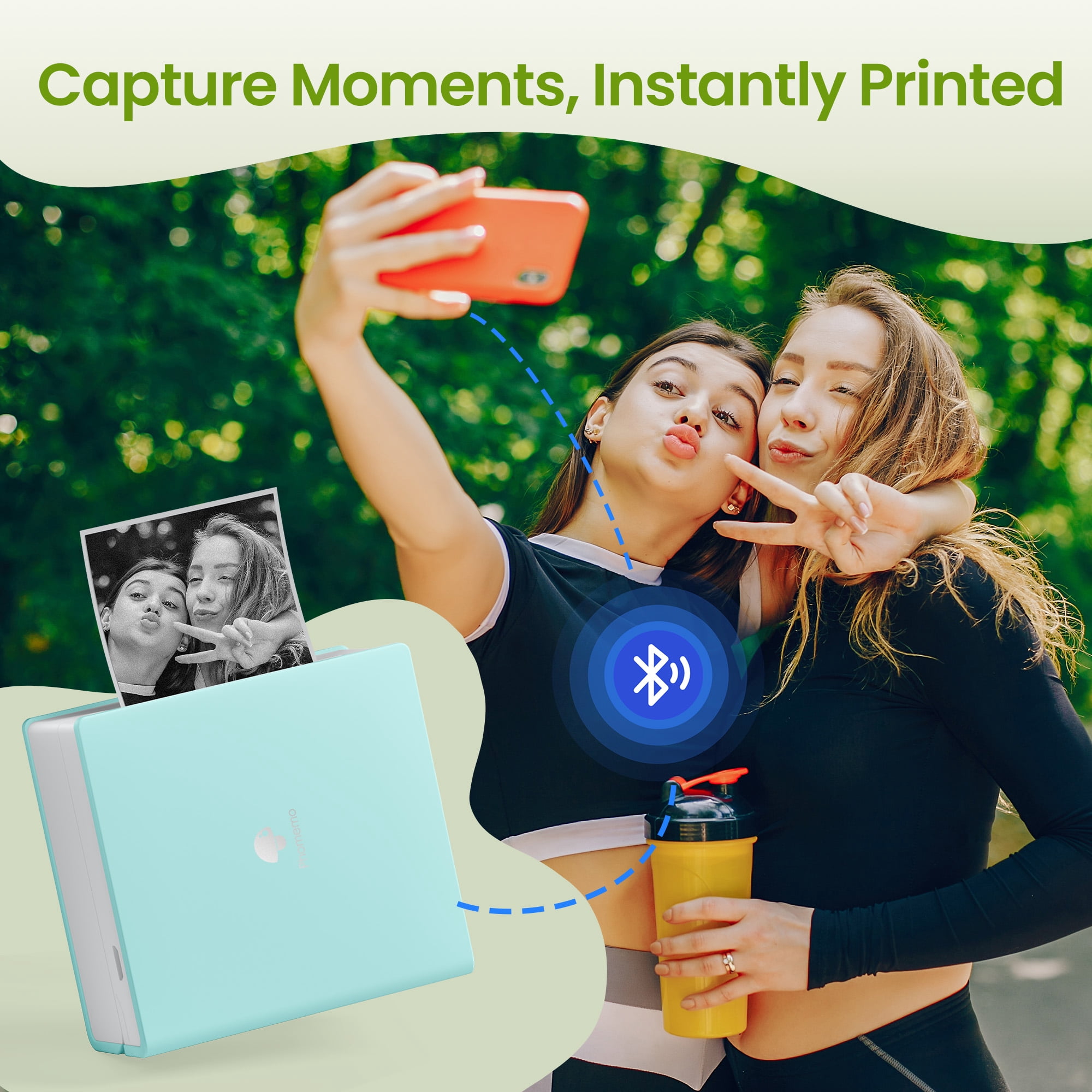 Phomemo Mini Sticker Printer - M02 Label Maker, Portable Bluetooth Thermal Inkless Printer for Notes, Gifts, Journals, Planners, Scrapbooking, and Creative Projects (Green)