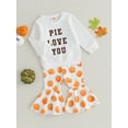 thumbnail image 3 of Wassery Kids Girls Halloween Outfits Set Long Sleeve Pie/Pumpkin Print Sweatshirt Flare Pants 6M 12M 2T 3T 4T 5T Toddler 2Pcs Fall Winter Clothes, 3 of 9