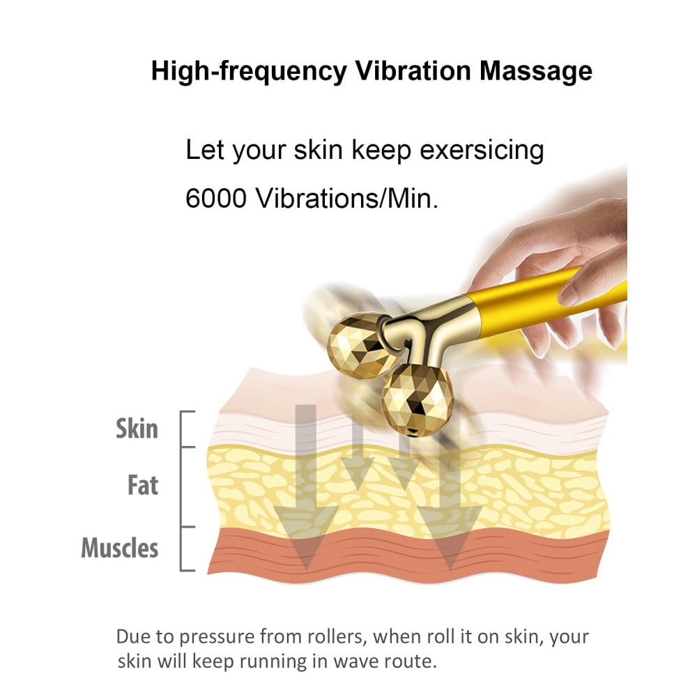 2-in-1 Face Massager Set, 24K Gold T-Shaped & 3D Rolling Facial Massage Tools for Face, Eyes, Nose & Skin Care