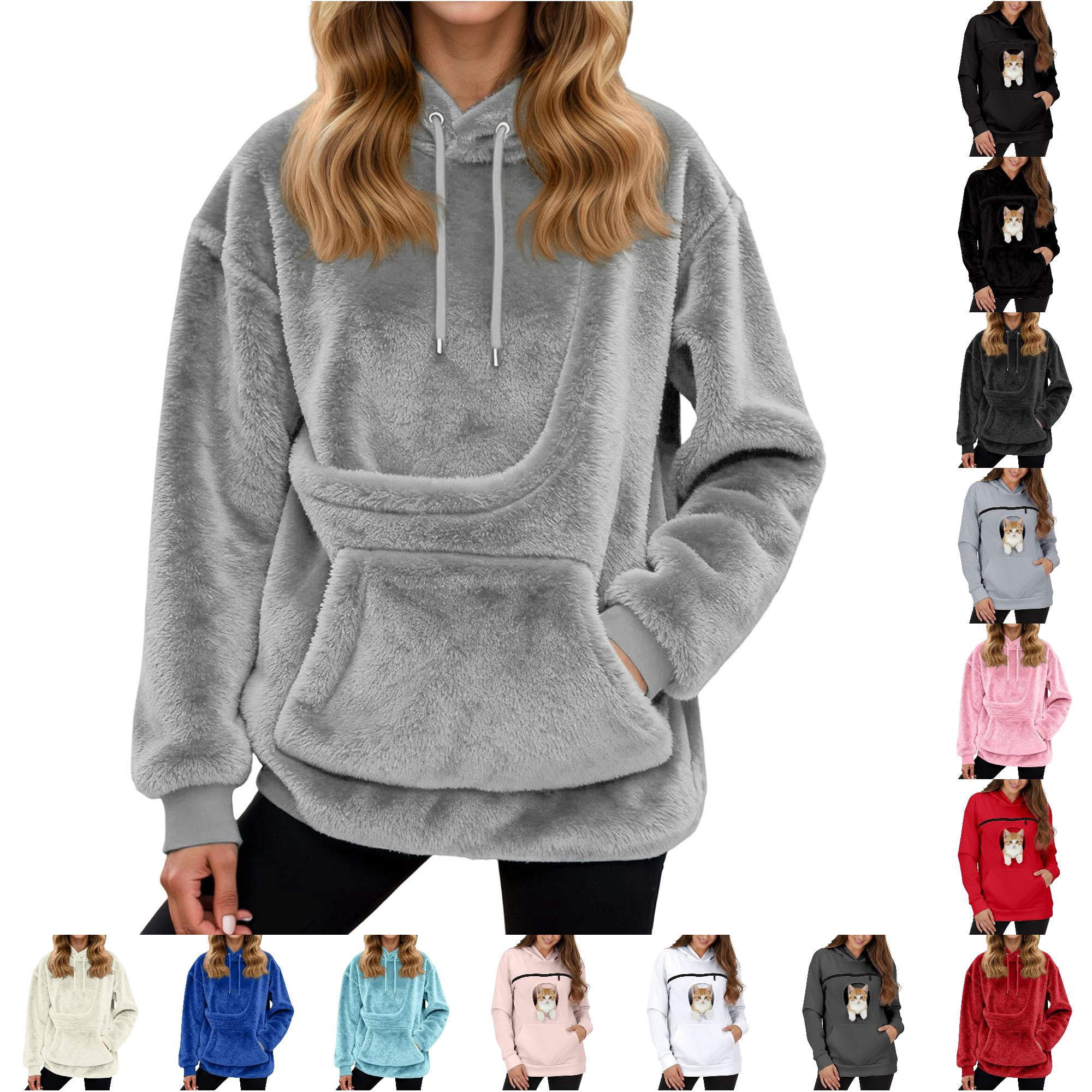 Women s Winter Warm Pet Hoodie Mom Dog Sweatshirt with Kangaroo Pocket Cat Sweatshirts Pet Long Sleeve Pullover Tops