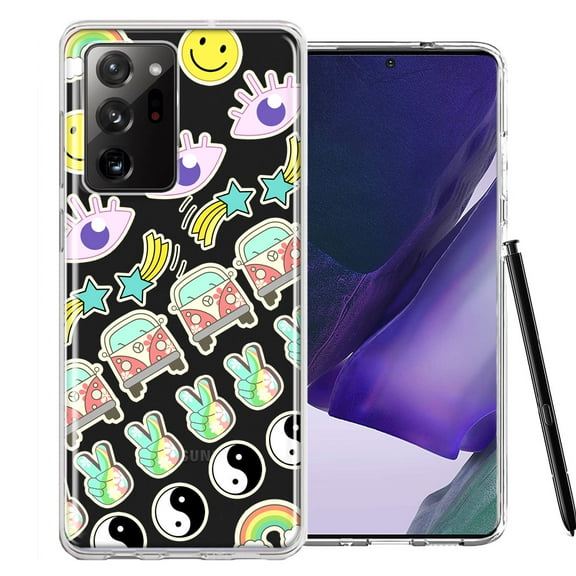 MUNDAZE For Samsung Galaxy Note 20 Ultra 70's Yin Yang Hippie Happy Peace Stars Design Double Layer Phone Case Cover