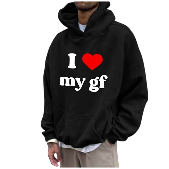 Hoodie Women Men Valentine's Day Hooded Sweatshirts I Love My Girlfriend Letter Print Long Sleeve Couples Outfits Trendy Fall