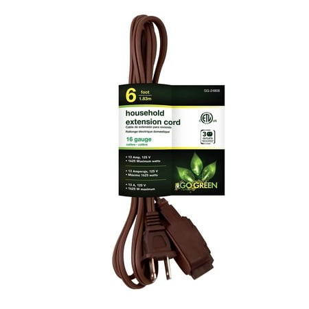 

GoGreen Power (GG-24806) 16/2 6’ Household Extension Cord 3 Outlets Brown 6 Ft