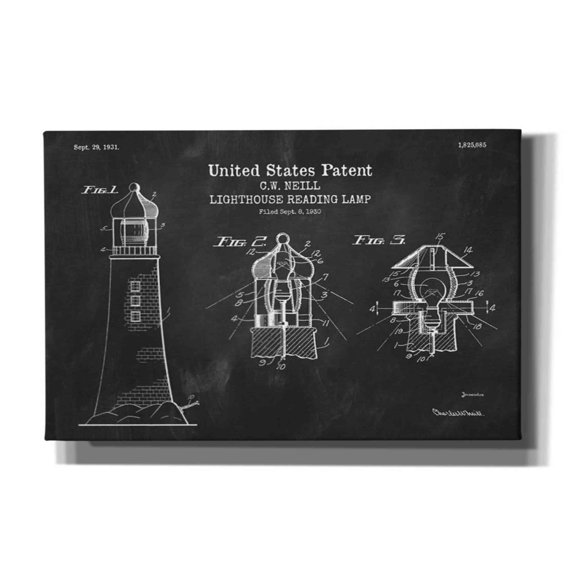 Epic Graffiti 'Lighthouse Reading Lamp Blueprint Patent Chalkboard' Canvas Wall Art, 40"x26"