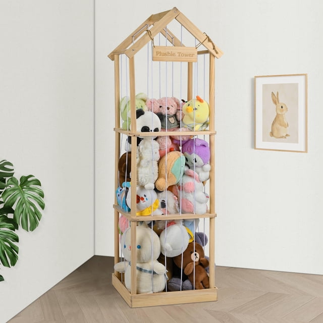 Almacenamiento vertical OCERAVE para animales de peluche, madera maciza, 1,4 m