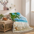 thumbnail image 2 of Beach Throw Blanket, Seaside Island Tropical Palm Trees Throw Flannel Blankets for Couch & Bed, Seashell Starfish Sand Blue Sky Beach Theme Throw Blanket, Summer Plush Cozy Fuzzy Blanket 50" x 60", 2 of 4