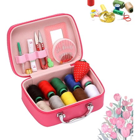 Wondolla Sewing Kit Wondolla Portable Sewing Kit in Faux Leather Case Steel Sewing Needles Kit Portable DIY Hand Made Craft Set for Handcraft Lovers