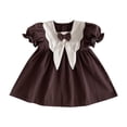 thumbnail image 6 of Girls Cotton Dresses Cute Puffed Short Sleeve Bowknot Doll-Collared High Waisted Toddlers Kids Color-Block Mini Dress Size 0-3, 6 of 6