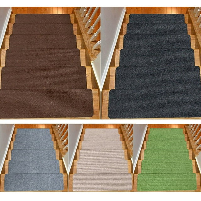 Edging Stair Treads Non-Slip Corner Indoor Stair Runners for Wooden Steps,Landing Slip Resistant Stair Rugs,30.4*8 Inch,5PCS-Light Brown