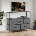 thumbnail image 2 of Resenkos TV Stand for Bedroom with Drawers,Entertainment Center with Open Display Metal Shelf 5 Fabric Storage Dresser Chest of Drawers，Gray, 2 of 8