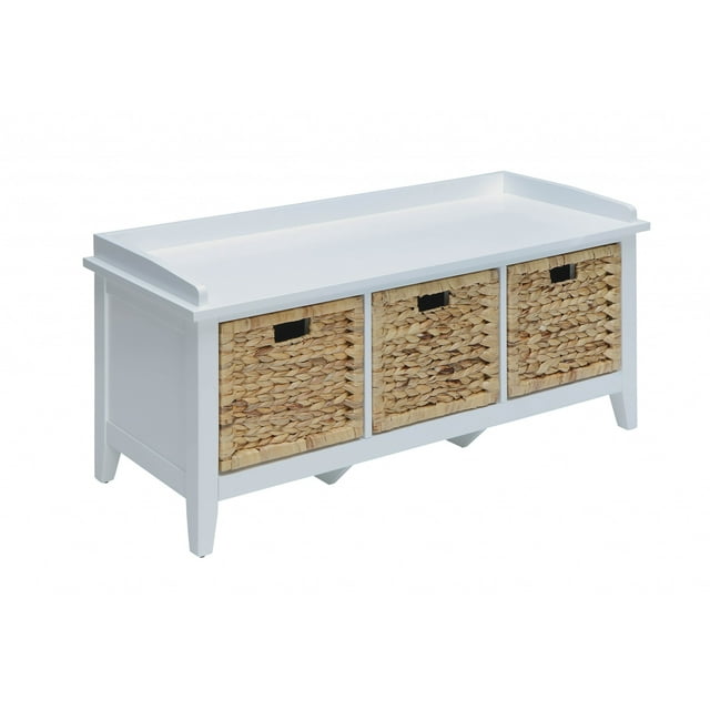 43" X 16" X 19" White Solid Wood Leg Storage Bench