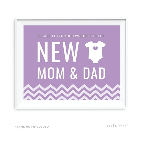 Leave Wishes For New Mom & Dad Lavender Chevron Print Baby Shower Party Signs