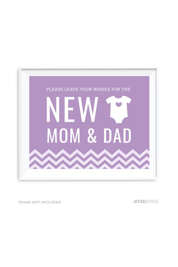 Leave Wishes For New Mom & Dad Lavender Chevron Print Baby Shower Party Signs