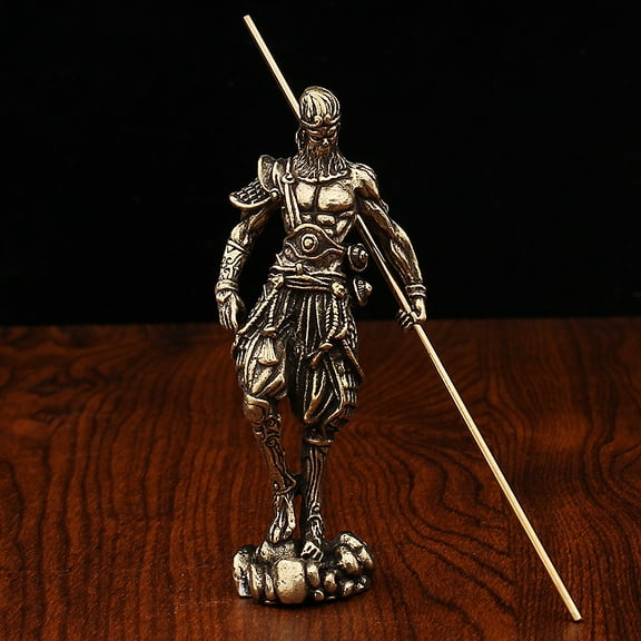 Brass Black Myth Standing Monkey King Miniature Figurines,Metal Sun Wukong Statue Sculpture Crafts Desktop Ornament Home Sand Table Car Decor Accessories Study Paperweight