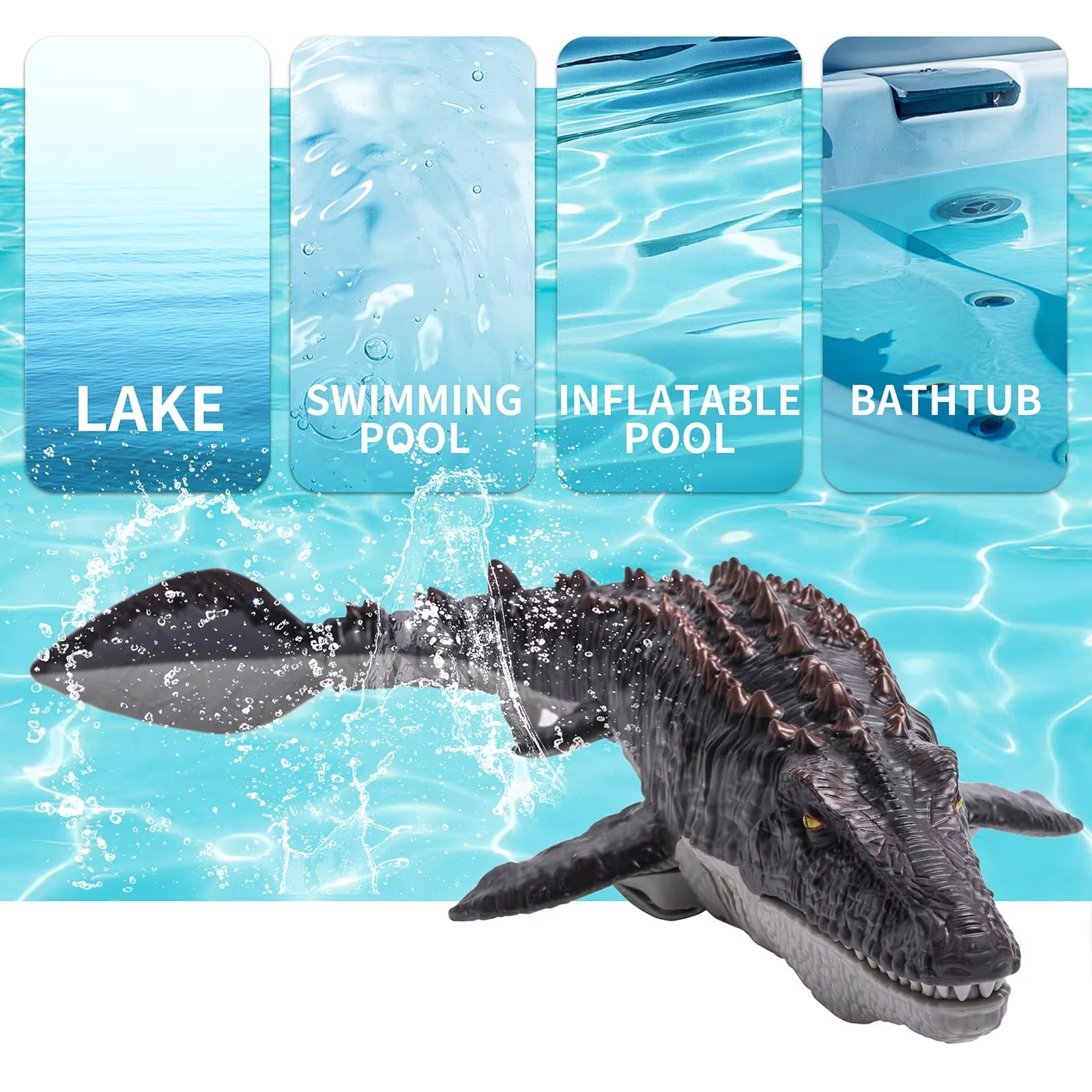 Unbranded Remote Control Mosasaurus Dinosaur Water Toy with Spray and Light, 2.4GHz RC Lake Pool Toy for Boys Girls Ages 6+
