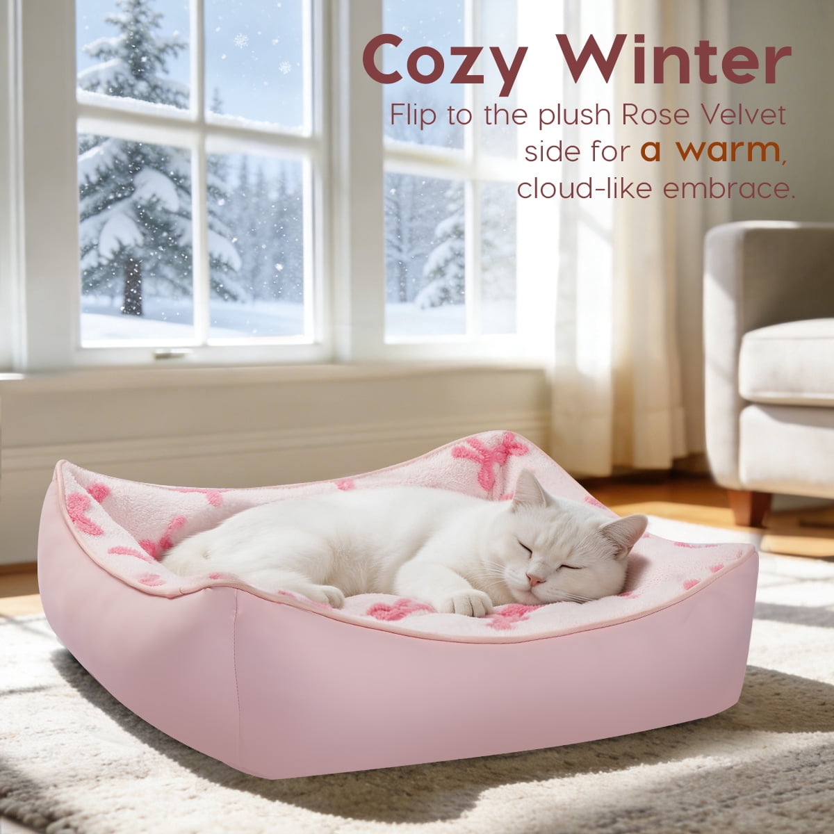 Dog Beds for Medium Sized Dogs Reversible Cool & Warm with Neck Support Sides Washable All-Season , 30"X24",Pink