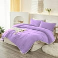 thumbnail image 3 of DNG Luxury 5 Piece Pom Pom Plain Pattern Comforter Set, 800 Thread Count, 100% Egyptian Cotton, White Vintage Pom-Pom Fringe Super Soft (Oversized Super King Size Lilac Color), 3 of 9