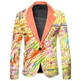 thumbnail image 6 of Men's Rainbow Long Sleeve Two Piece Suit with Jacket Trousers Tie Printed Button Pockets for Holiday Party Events, 6 of 6