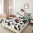 thumbnail image 3 of Homewish Boho Farm Cow Print Bed Sheets,Rustic Paisley Full Size Sheets,Teal,4-Piece,1 Flat Sheet, 1 Fitted Sheet and 2 Pillowcases, 3 of 6