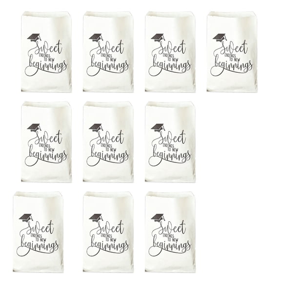 10Pcs Congrats Graduate Treat Bags Class of 2025 Graduation Party Treat Bags Paper Cookie Candy Bag 5.9x8.2Inch